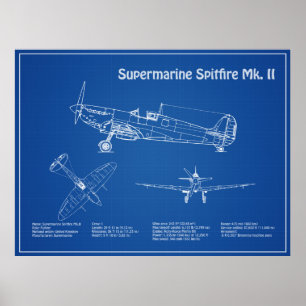 Supermarine Spitfire - Airplane Blueprint AD Poster