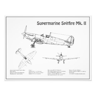 Supermarine Spitfire - Airplane Blueprint BD Photo Print