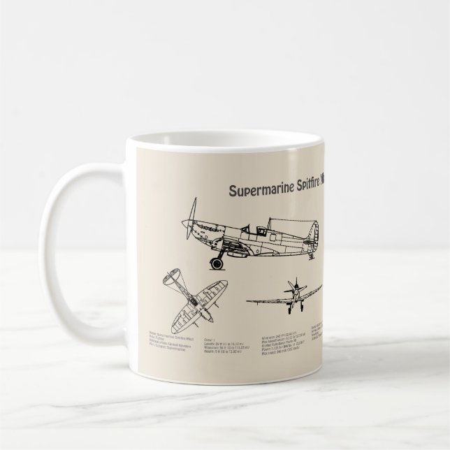 Supermarine Spitfire - Airplane Blueprint SD Coffee Mug (Left)