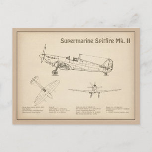 Supermarine Spitfire - Airplane Blueprint SD Postcard