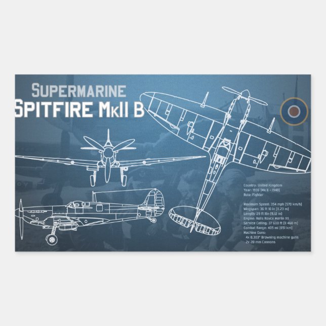 Supermarine Spitfire MK II Blueprint Sticker (Front)