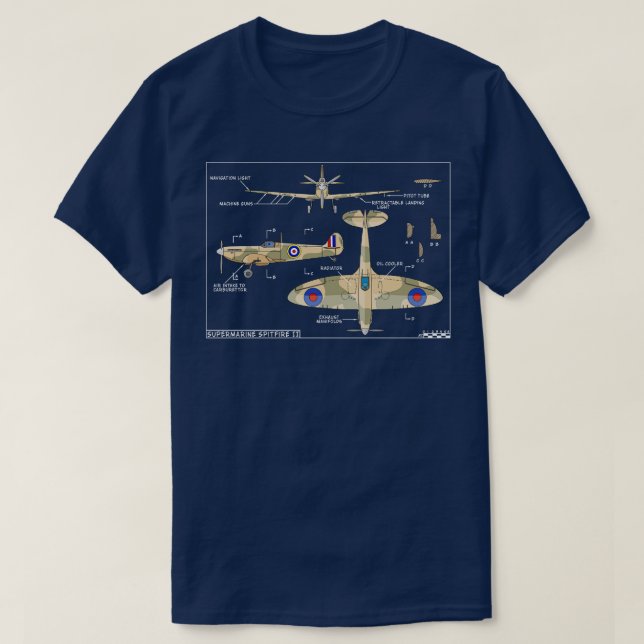 Supermarine SpitfireII British WW2 Fighter Aircraf T-Shirt (Design Front)
