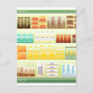 supermarket shelf coffee tea grains postcard