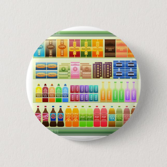 supermarket shelf products snacks 2 inch round button (Front)