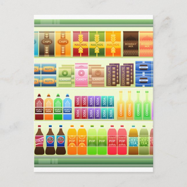 supermarket shelf products snacks postcard (Front)