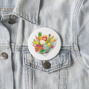 Supermarket Shopping Basket 3 Inch Round Button