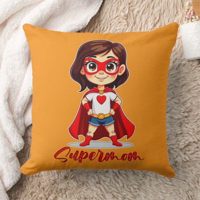 Supermom – Cute Mother Superhero Design Throw Pillow (Blanket)