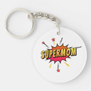 Supermom Retro Comic Pop Art Keychain