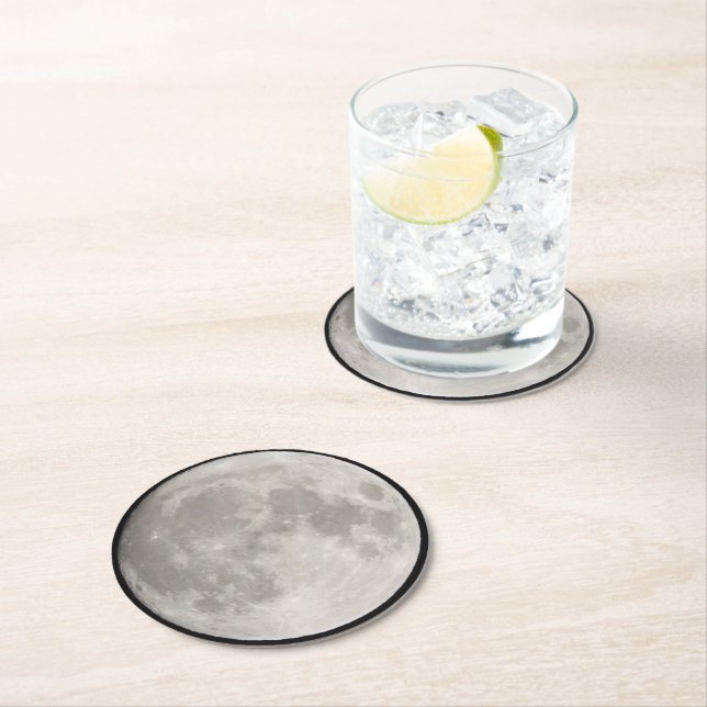 Supermoon in black sky round paper coaster (Insitu)