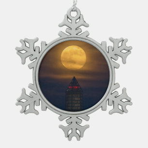 Supermoon Over Washington Monument Snowflake Pewter Christmas Ornament