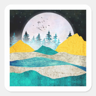 Supermoon Rising Landscape Square Sticker