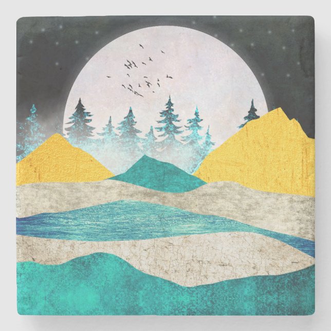 Supermoon Rising Landscape Stone Coaster (Front)