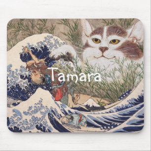 Supernatural Cat at the Great Wave Mouse Pad