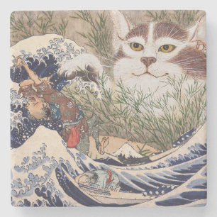 Supernatural Cat at the Great Wave Stone Coaster