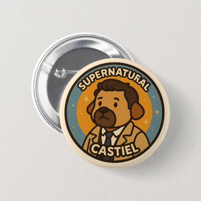 “Supernatural Dog - Castiel” 2 Inch Round Button (Front & Back)