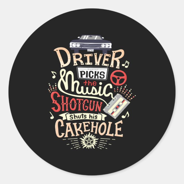 Supernatural Driver Picks The Music Classic Round Sticker (Front)