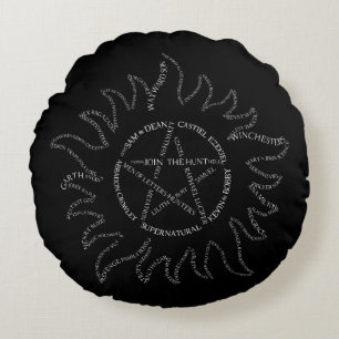 Supernatural Typography Pentagram Round Pillow