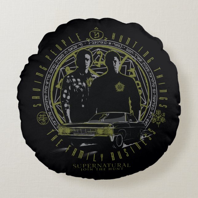 Supernatural Winchester Brothers Family Business Round Pillow (Front)