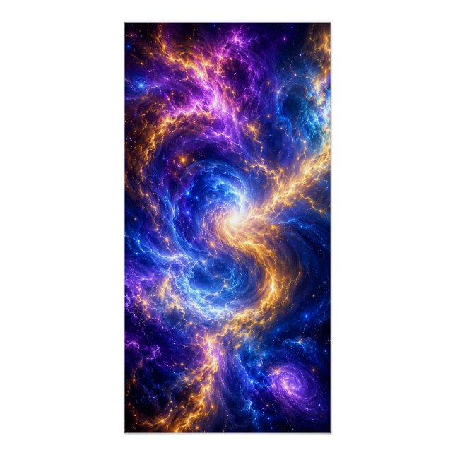 Supernova Vortex: Gold & Blue Space Art  Poster (Front)