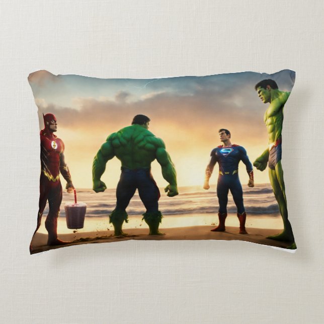 "Superpowered Mashup: Heroes, Chaos, & Milkshakes" Accent Pillow (Front)