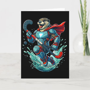 Superpowered Otter Warrior With Hockey Stick  Card