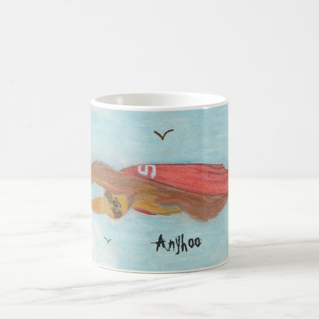 Supersloth flying with caption 'Anyhoo' Coffee Mug (Center)