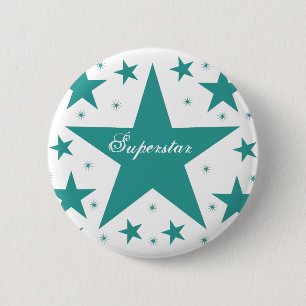 Superstar Button, Teal 2 Inch Round Button