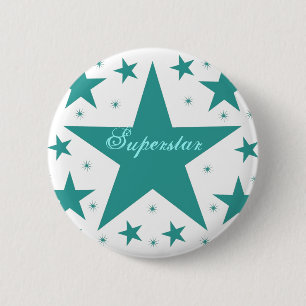 Superstar Button, Teal 2 Inch Round Button