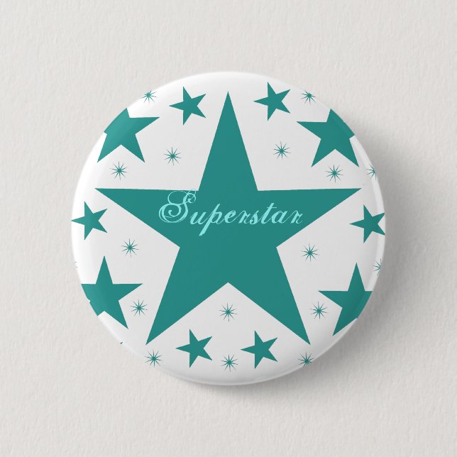 Superstar Button, Teal 2 Inch Round Button (Front)