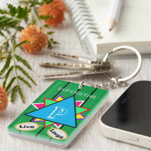 Superstar Cartoon Love Monogram Blue Green Keychain