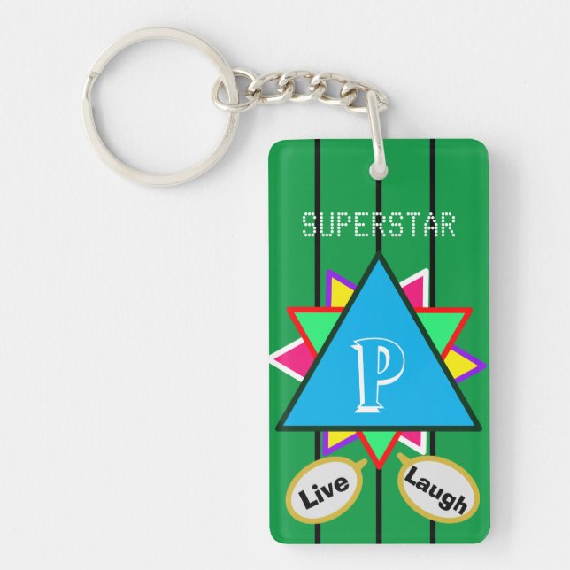Superstar Cartoon Love Monogram Blue Green Keychain (Front)