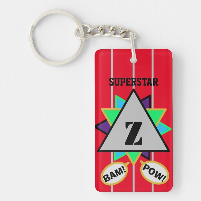 Superstar Cartoon Monogram Red Blue Green Keychain (Front)