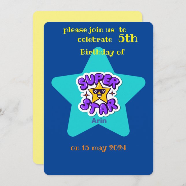 superstar kids birthday invitation (Front/Back)