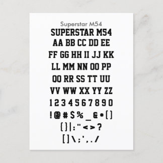 Superstar M54 - Zazzle Font Sampler Sheet Postcard