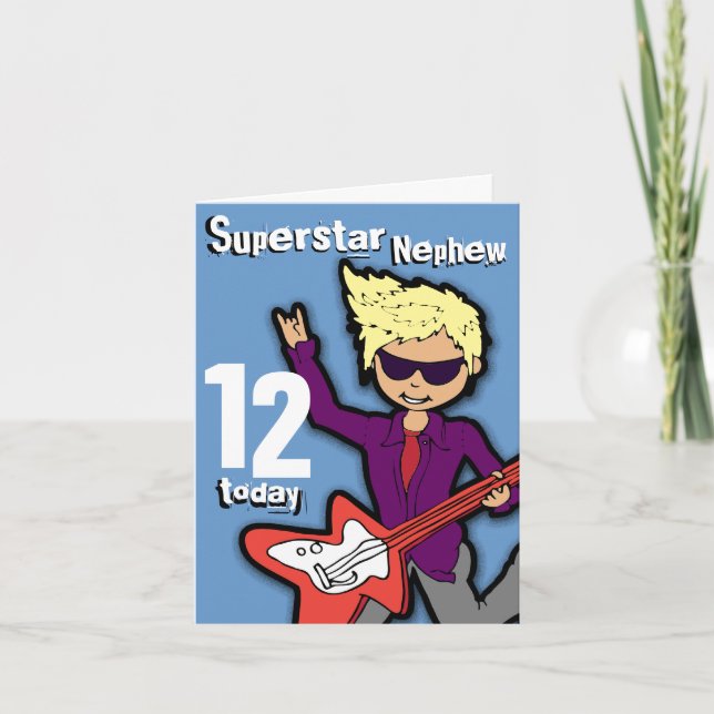 Superstar Nephew 12th birthday blue red boy card (Front)