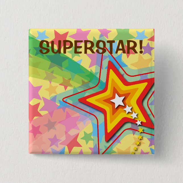 Superstar Rainbow Colourful Fun Kid's Favour 2 Inch Square Button (Front)