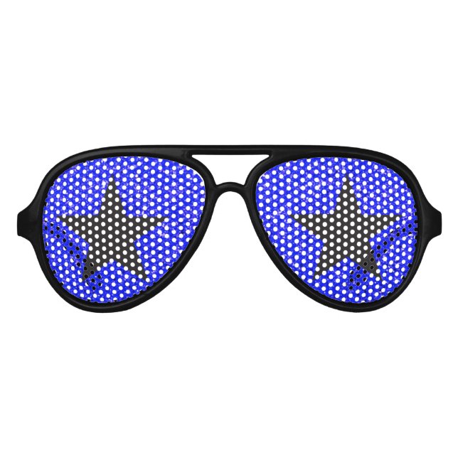 Superstar Rockstar Cool Black Star Blue Party Aviator Sunglasses (Front)