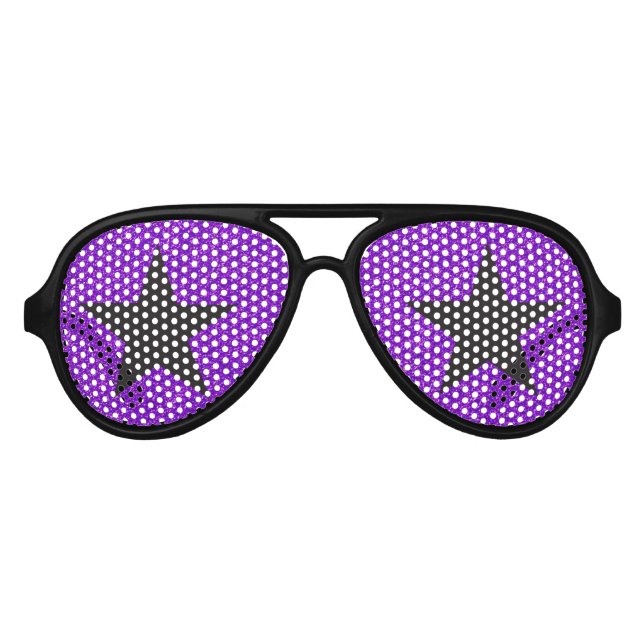 Superstar Rockstar Cool Black Star Purple Party Aviator Sunglasses (Front)