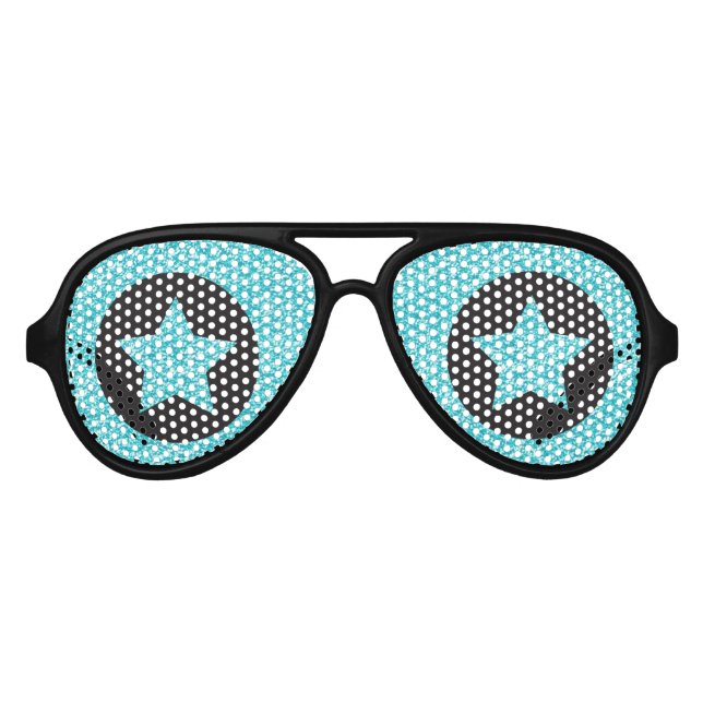 Superstar Rockstar Cool Blue Star Black Party Aviator Sunglasses (Front)
