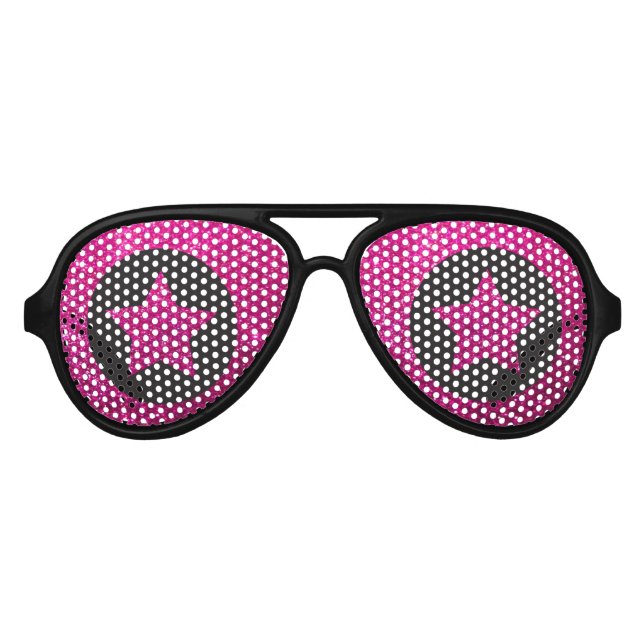 Superstar Rockstar Cool Pink Star Black Party Aviator Sunglasses (Front)