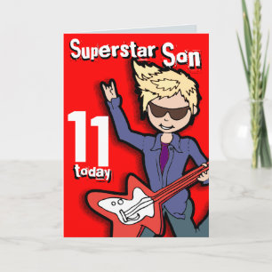 Superstar Son 11e anniversaire rouge blonde carte 