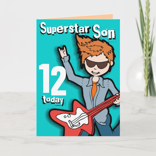 Superstar Son 12e anniversaire aqua carte garçon (Devant)