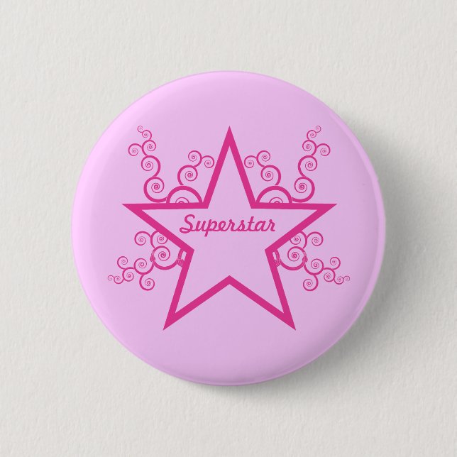 Superstar Swirls Button, Bright Pink 2 Inch Round Button (Front)