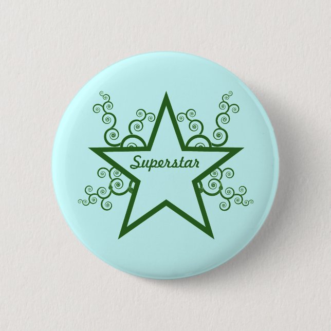 Superstar Swirls Button, Forest Green 2 Inch Round Button (Front)