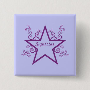 Superstar Swirls Button, Purple 2 Inch Square Button