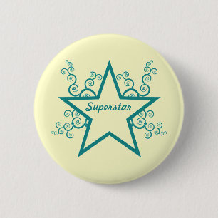 Superstar Swirls Button, Teal 2 Inch Round Button