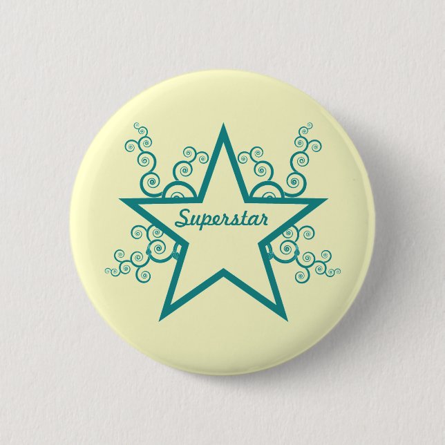 Superstar Swirls Button, Teal 2 Inch Round Button (Front)