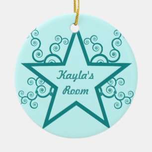 Superstar Swirls Doorhanger Ornament, Teal Ceramic Ornament
