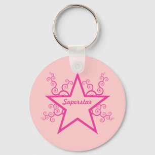 Superstar Swirls Keychain, Bright Pink Keychain