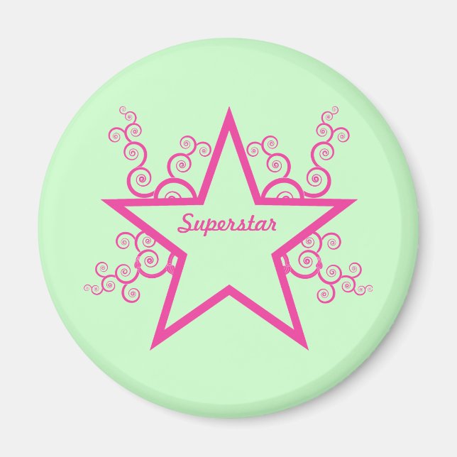 Superstar Swirls Magnet, Bright Pink Magnet (Front)